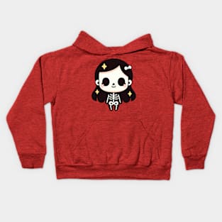 Cute Skeleton Girl in Kawaii Chibi Style | Happy Halloween Skeleton Costume Kids Hoodie